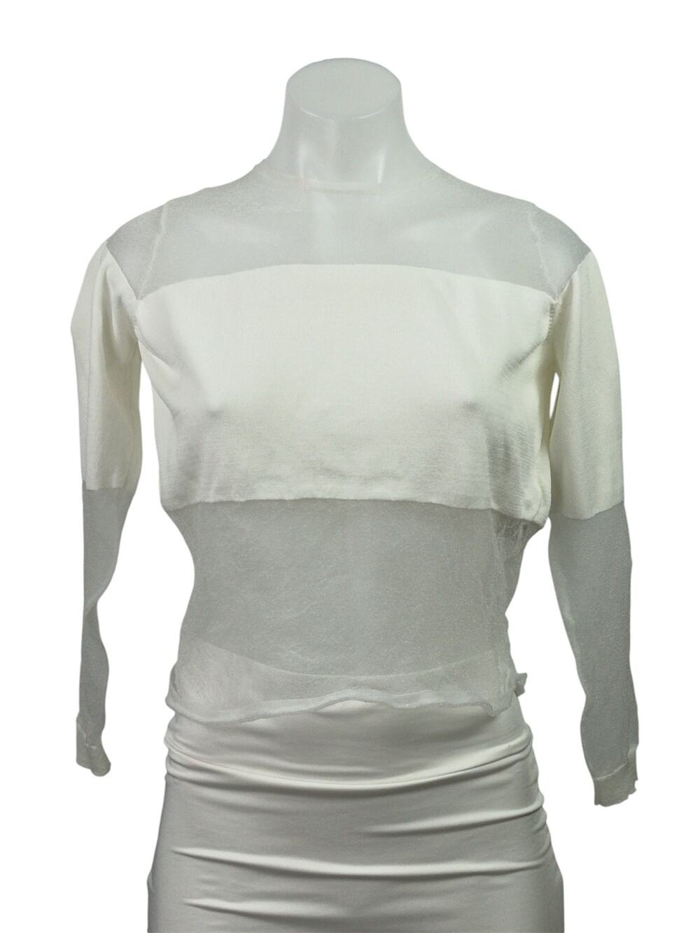 Zara Knit Womens White Sheer Mesh Long Sleeve Bandeau Crop Blouse Top Size S